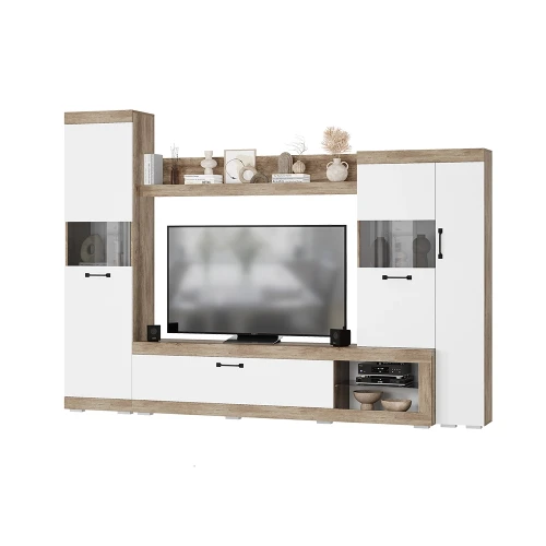 Стенка в гостиную Тесла ГС-01, дуб каньон/белый