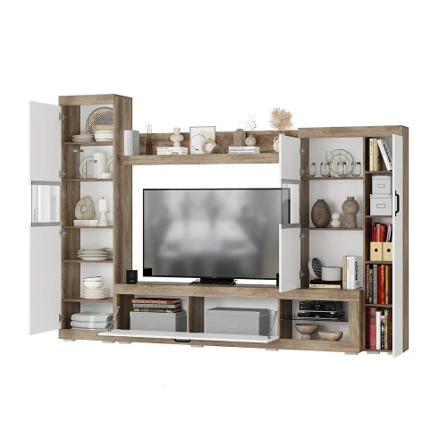 Стенка в гостиную Тесла ГС-01, дуб каньон/белый