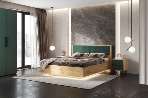 Кровать парящая с подъемным механизмом Флэш 1,6 м, Браш Мени Грин, Дуб Крафт