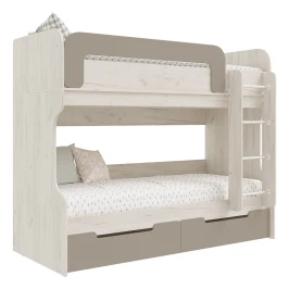 Кровать двухъярусная Юниор-4, Шарли Мокко, Дуб Крафт Белый