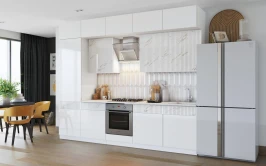 Кухня Оливия NEW 3,0х1,8м, Белый глянец холодный / Мрамор золото, Белый