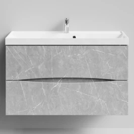 Тумба Лайт 100 подвесной, Мрамор Белый софт тач 4044-2 Vodok с раковиной в комплекте