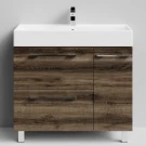 Тумба Мальта 90 напольный, ящики и дверь, Дуб крымский коричневый ПВХ 131005-9005, правый Vodok с раковиной в комплекте Тумба Мальта 90 напольный, ящики и дверь, Дуб крымский коричневый ПВХ 131005-9005, правый Vodok с раковиной в комплекте