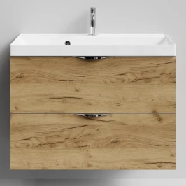Тумба Марко 80 подвесной, ручки Хром, Дуб Тортуга ПВХ 2357-43 Vodok с раковиной в комплекте