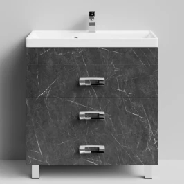 Тумба Орландо 80 напольный, Мрамор Графит софт тач ПВХ 4044-3 Vodok с раковиной в комплекте