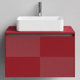 Тумба Соло 80, пример RAL 3004 Пурпурно-красный, матовая, 1 ящик, подвесной Vodok с раковиной в комплекте
