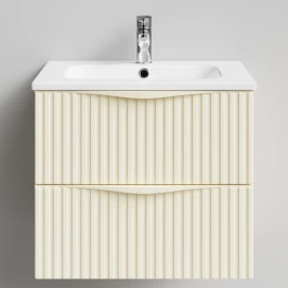 Тумба Эйфория 60 F6, пример RAL 1015 Светлая слоновая кость, матовая, 2 ящика, подвесной Vodok с раковиной в комплекте