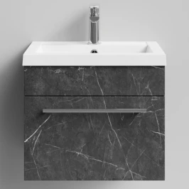 Тумба Элис 50 подвесной, 1 ящик, Мрамор Графит софт тач ПВХ 4044-3 Vodok с раковиной в комплекте