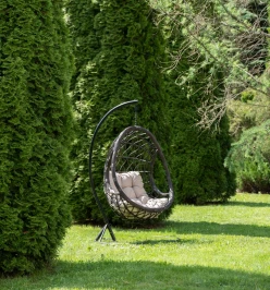 "Венеция" подвесное кресло-кокон из искусственного ротанга, цвет серый с бежевой подушкой