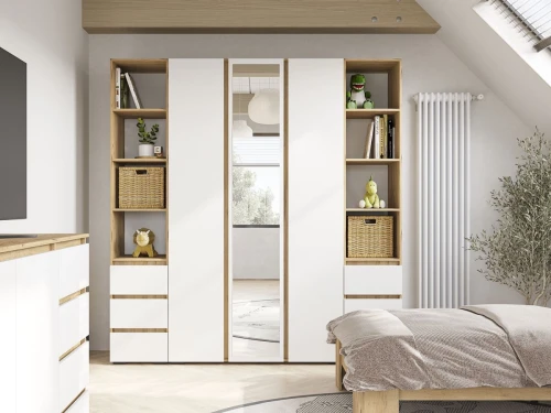 Шкаф-пенал открытый «Хелен» ПН-02, белый/дуб крафт золотой