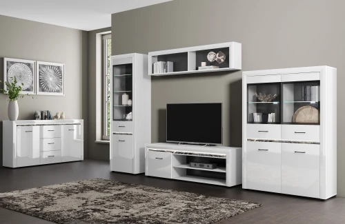 WHITEBLACK, Шкаф с витриной 2V2D. Цвет БЕЛЫЙ / БЕЛЫЙ ГЛЯНЕЦ