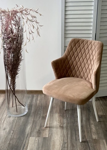 Стул HERMAN БЕЖЕВЫЙ #5, велюр / белый каркас М-City