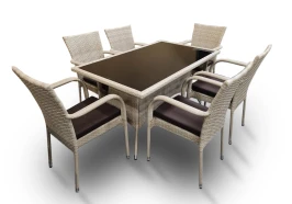 Обеденная мебель из искусственного ротанга стол Руардин + 6 кресел Милан Wood