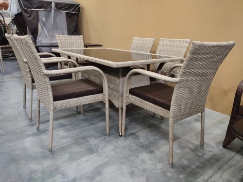 Обеденная мебель из искусственного ротанга стол Руардин + 6 кресел Милан Wood