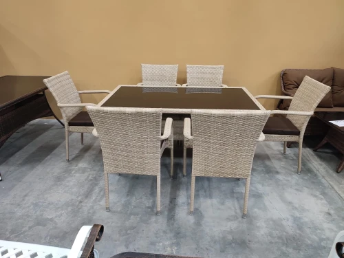 Обеденная мебель из искусственного ротанга стол Руардин + 6 кресел Милан Wood