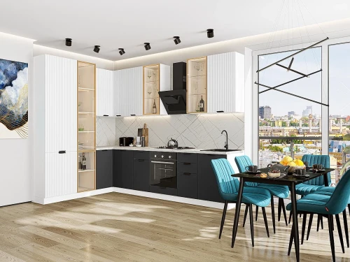 Кухонный гарнитур Евро Лайн-07 Белый/Антрацит Белый