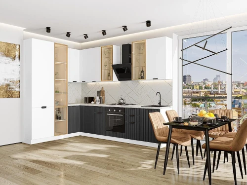 Кухонный гарнитур Евро Лайн-07 Белый/Антрацит Белый