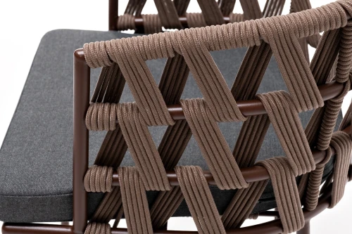 "Диего" стул плетеный из роупа, каркас из стали коричневый (RAL8016) муар, роуп коричневый круглый, ткань серая