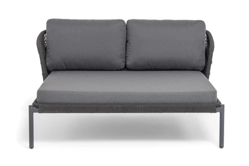 "Позитано" лежак плетеный из роупа, каркас алюминий темно-серый (RAL7024) муар, роуп темно-серый круглый, ткань темно-серая 027