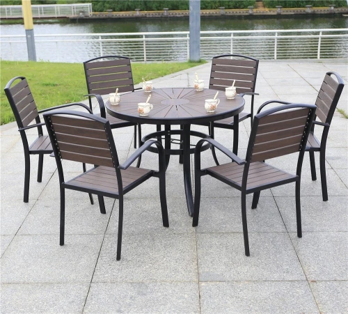 Алюминиевый круглый стол D105 ПОЛИВУД-2 «POLYWOOD-2» цвет каштан арт.1023