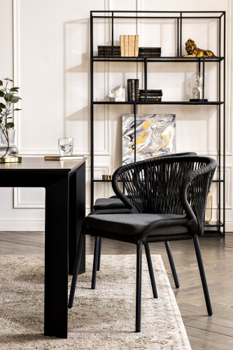 "Венето" обеденная группа на 4 персоны со стульями "Милан", каркас темно-серый, роуп темно-серый