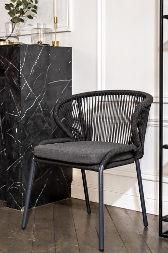 "Венето" обеденная группа на 4 персоны со стульями "Милан", каркас темно-серый, роуп темно-серый