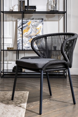 "Венето" обеденная группа на 4 персоны со стульями "Милан", каркас темно-серый, роуп темно-серый