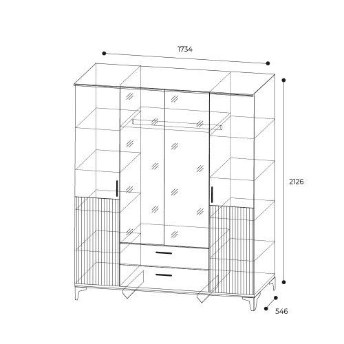 Шкаф 4-х дверный с ящиками и зеркалом Дюна