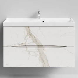 Тумба Лайт 100 подвесной, мрамор белыйМрамор Белый натур милк ПВХ 2537 Vodok с раковиной в комплекте
