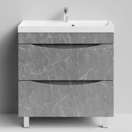 Тумба Лайт 80 напольный, Мрамор Серый софт тач ПВХ 4044-1 Vodok с раковиной в комплекте