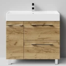 Тумба Мальта 90 напольный, ящики и дверь, Дуб Тортуга ПВХ 2357-43, левый Vodok с раковиной в комплекте