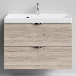 Тумба Марко 80 подвесной, ручки Хром, Дубослив ореховый светлый ПВХ 3445 Vodok с раковиной в комплекте