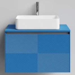 Тумба Соло 80, пример RAL 5019 Капри синий, матовая, 1 ящик, подвесной Vodok с раковиной в комплекте