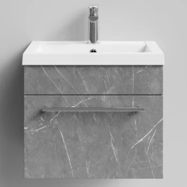 Тумба Элис 50 подвесной, 1 ящик, Мрамор Серый софт тач ПВХ 4044-1 Vodok с раковиной в комплекте
