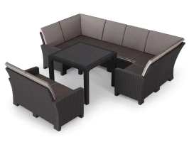 Комплект садовой мебели под ротанг Калифорния “California“с П- образный диваном 136х264х136 см 6 мест, 2х местным диваном 121х62 см, с подушками и столом 95х95см (2)