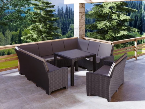 Комплект садовой мебели под ротанг Калифорния “California“с П- образный диваном 136х264х136 см 6 мест, 2х местным диваном 121х62 см, с подушками и столом 95х95см (2)