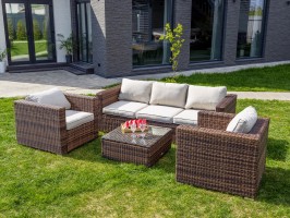 Лаунж-зона KARL с трёхместным диваном (коричневая) искусственный ротанг