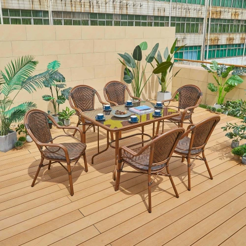 Алюминиевый комплект мебели из искусственного ротанга 80*120 БАМБУК «BAMBOO» арт.2010 + 6 кресел БАМБУК-1 «BAMBOO-1» арт.2001-6