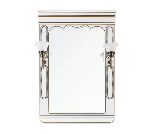 Зеркало Мариэль 75, патина золото, белое, со светильником