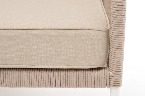 "Канны" левый модуль плетеный из роупа, каркас алюминий белый муар, роуп бежевый круглый, ткань бежевая 15052