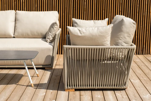 "Форли" лаунж-зона 4-местная плетеная из роупа (веревки), каркас алюминиевый светло-серый, роуп серо-коричневый