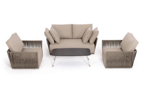 "Форли" лаунж-зона 4-местная плетеная из роупа (веревки), каркас алюминиевый светло-серый, роуп серо-коричневый