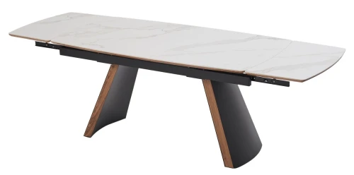Стол РАНДЕВУ 160 БЕЛЫЙ МРАМОР МАТОВЫЙ 9806035 , керамика / Черный, Орех эко, М-City