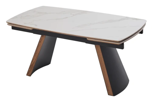 Стол РАНДЕВУ 160 БЕЛЫЙ МРАМОР МАТОВЫЙ 9806035 , керамика / Черный, Орех эко, М-City