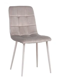 C919/DC809 Стул мягкий, СЕРО-БЕЖЕВЫЙ#h9 велюр, каркас металл белый КРУГЛЫЙ NEW