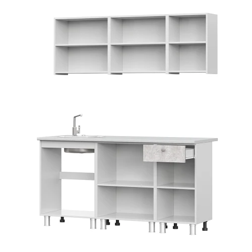 Кухонный гарнитур КГ 1 (1.6 м), Белый, Цемент светлый