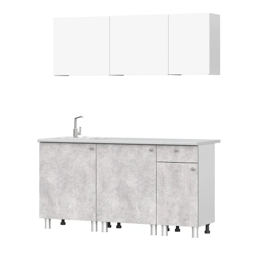 Кухонный гарнитур КГ 1 (1.6 м), Белый, Цемент светлый