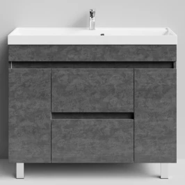 Тумба Бест 100 (2 ящика, 2 двери) напольный, Серый камень ПВХ 57806 Vodok с раковиной в комплекте