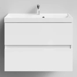 Тумба Бест 80  подвесной, белый глянец Vodok с раковиной в комплекте