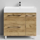Тумба Мальта 90 напольный, ящики и дверь, Дуб Тортуга ПВХ 2357-43, правый Vodok с раковиной в комплекте